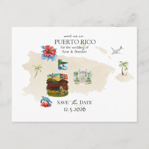 Carte Postale Porto Rico Map Destination Wedding Enregistrer la 