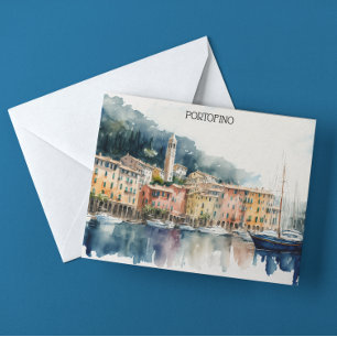 Carte Postale Portofino Italie Aquarelle Peinture
