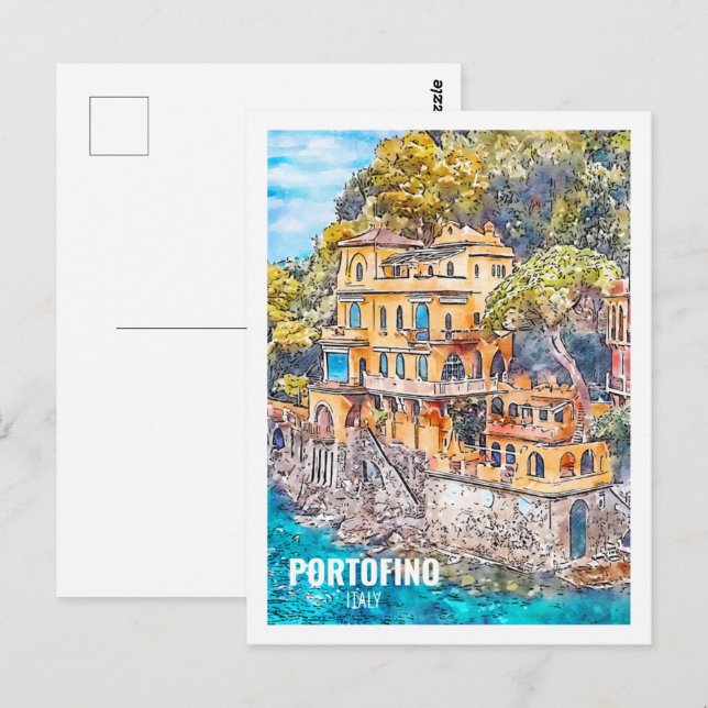 Carte Postale Portofino Italie Fameux Voyage Aquarelle croquis (Devant / Derrière)