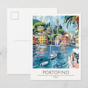 Carte Postale Portofino Italie Illustration Artistique Voyage