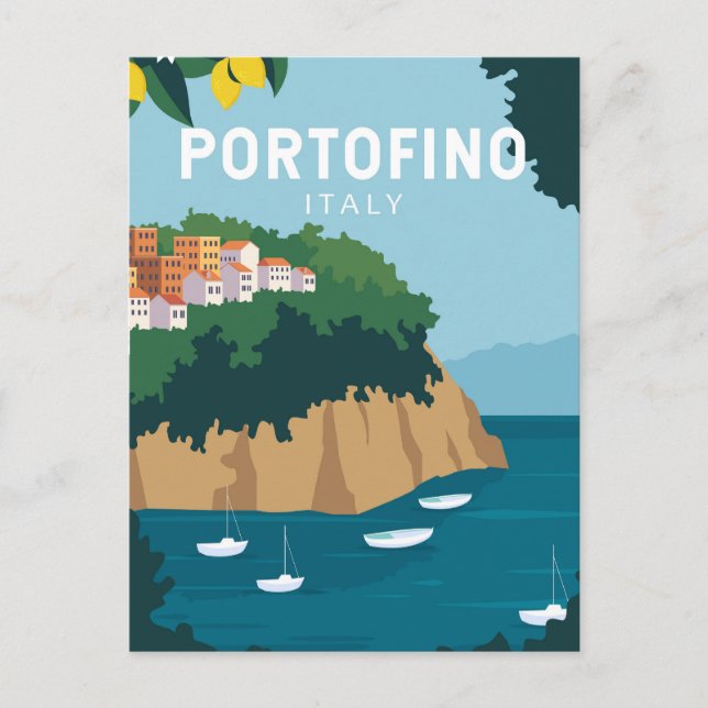 Carte Postale Portofino Italie Retro Voyage Art Vintage (Devant)