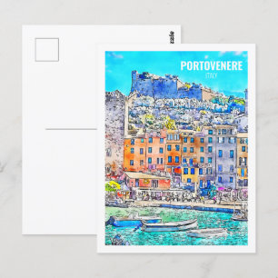 Carte Postale Portovenere Italie Fameux Voyage Aquarelle croquis