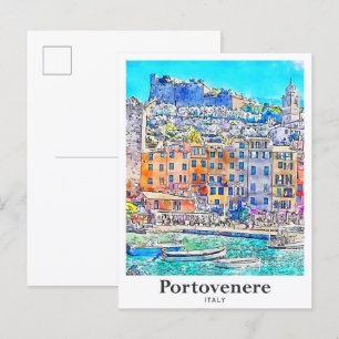 Carte Postale Portovenere Italie Voyage Aquarelle main tirée