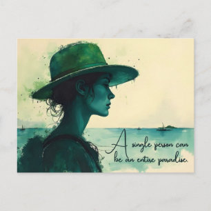 Carte Postale Portrait à l'aquarelle vintage d'une femme au bord