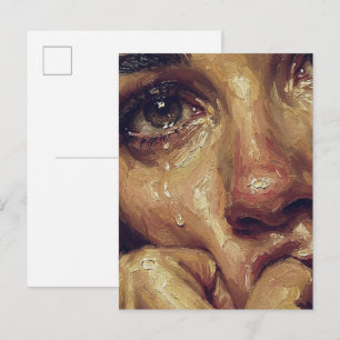 Carte Postale Portrait à l'huile pleurant — Émotion Texturée