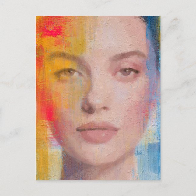 Carte Postale Portrait Abstrait Vibrant à l'Impasto (Devant)