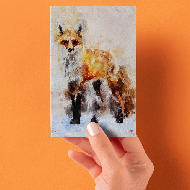 Carte Postale Portrait aquarellé du renard roux 02 (Red Fox Watercolor Portrait 02. Postcard)