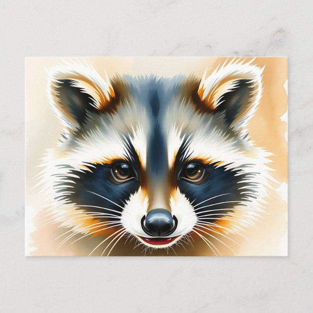 Carte Postale Portrait aquarelle du visage de Raccoon (Devant)