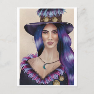 Carte Postale Portrait aquarelle d'une femme inspirée du Steampu