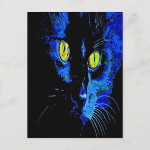 Carte Postale Portrait Artistique Chat Noir Avec Frappe Jaune E