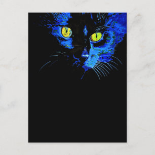 Carte Postale Portrait Artistique Chat Noir Avec Frappe Jaune E