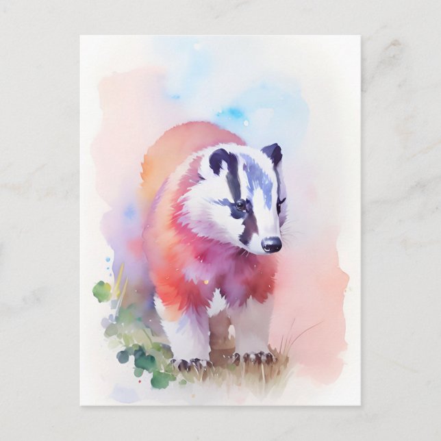 Carte Postale Portrait d'aquarelle Badger 1 (Devant)