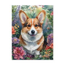 Portrait d'aquarelle florale de Corgi