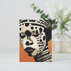Carte Postale Portrait d'Art Tribal Monochrome de Femme