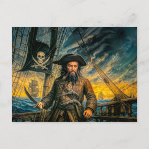 Carte Postale Portrait de Barbe Noire tempête de pirate