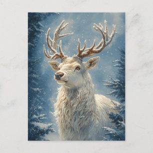 Carte Postale Portrait de cerf blanc Art mystique d'hiver