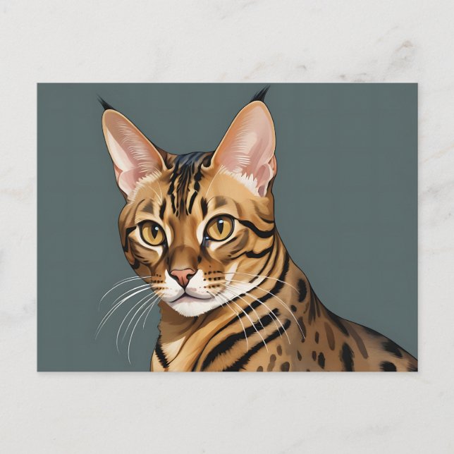 Carte Postale Portrait de chat Bengal dynamique avec des taches  (Devant)
