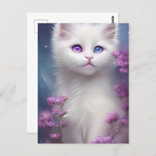 Carte Postale Portrait de chat blanc mignon