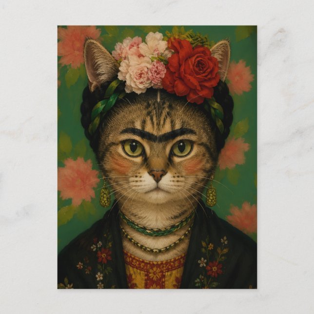 Carte Postale Portrait de chat de Frida Kahlo, impression d'art  (Devant)