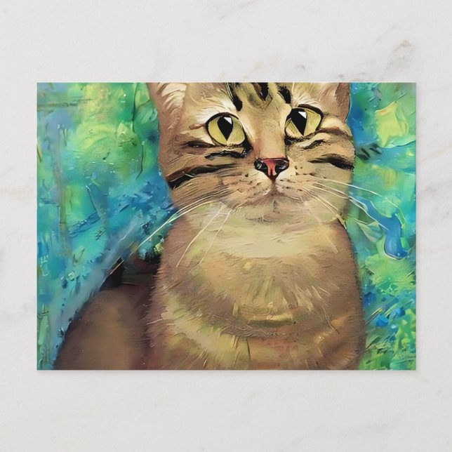 Carte Postale portrait de chat mignon style art classique joli c (Devant)