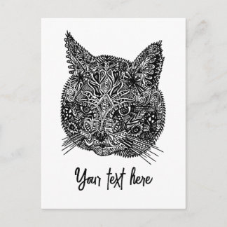 Carte Postale Portrait de chat ornemental noir et blanc