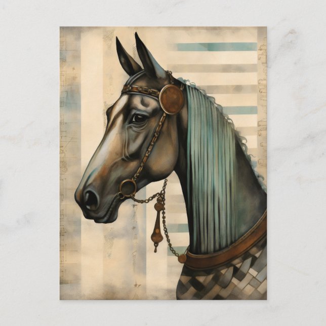 Carte Postale Portrait de cheval avec Bridle Orné (Devant)