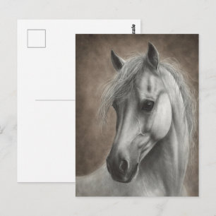 Carte Postale Portrait de cheval blanc peint à la main