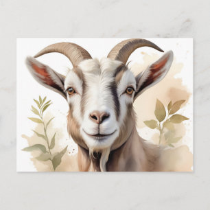 Carte Postale Portrait de chèvre à l'aquarelle dans des tons ter
