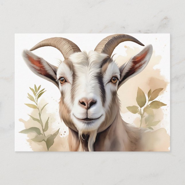 Carte Postale Portrait de chèvre à l'aquarelle dans des tons ter (Devant)