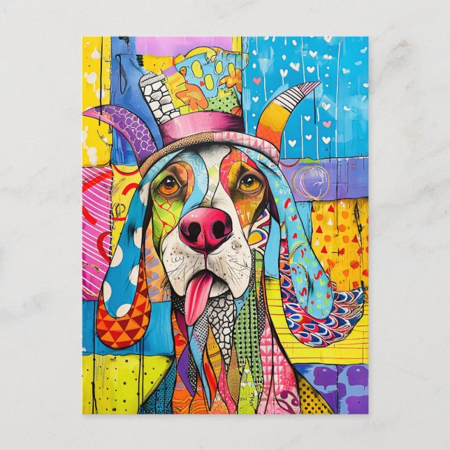 Carte Postale Portrait de chien dans le style Pop-Art Rétro (Devant)