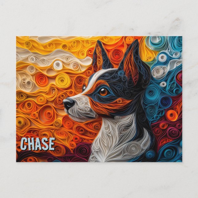 Carte Postale Portrait de chien en quilling en papier de Terrier (Devant)