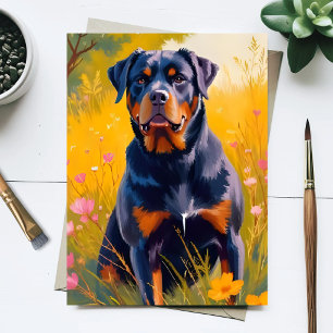 Carte Postale Portrait de chien Rottweiler aquarelle