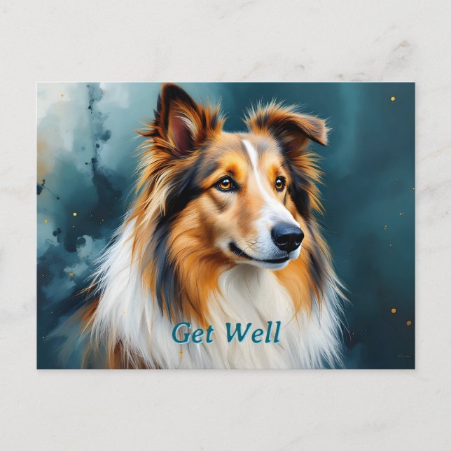 Carte Postale Portrait de Collie Bon rétablissement (Devant)