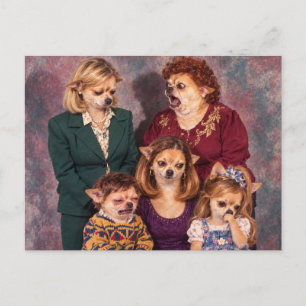 Carte Postale Portrait de famille chaotique de Chihuahua, style