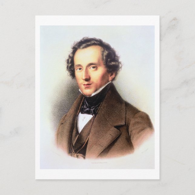 Carte Postale Portrait de Felix Mendelssohn (1809-47) (litho) (Devant)
