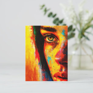 Carte Postale Portrait de femme coloré Gros plan vibrant sur l'œ