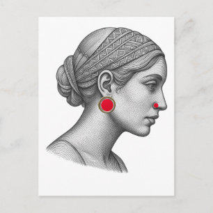 Carte Postale Portrait de femme élégante aux accents rouges 