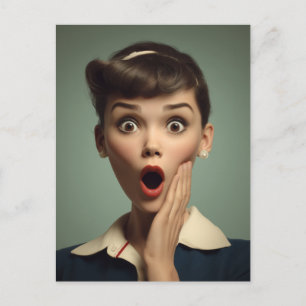 Carte Postale Portrait de femme surprise rétro