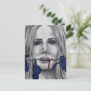Carte Postale Portrait de femme vampire Roses sanglantes Art got
