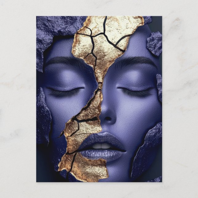 Carte Postale Portrait de fille au Kintsugi doré (Devant)