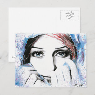 Carte Postale Portrait de fille Joli yeux aquarelle peinture art