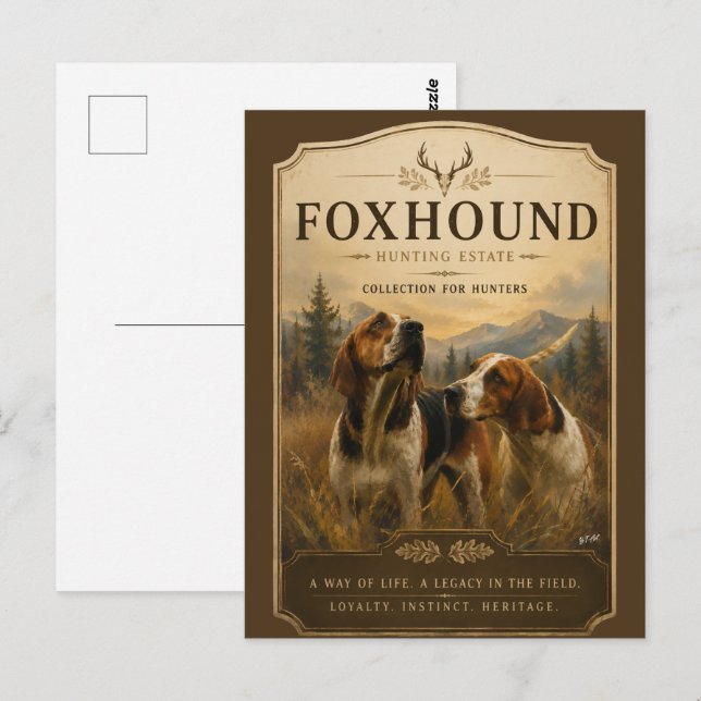 Carte Postale Portrait de Foxhound – Noble Chien de Chasse (Devant / Derrière)