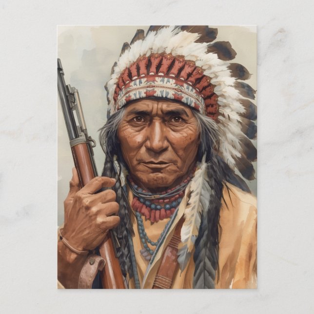 Carte Postale Portrait de Geronimo, chef de guerre indien (Devant)