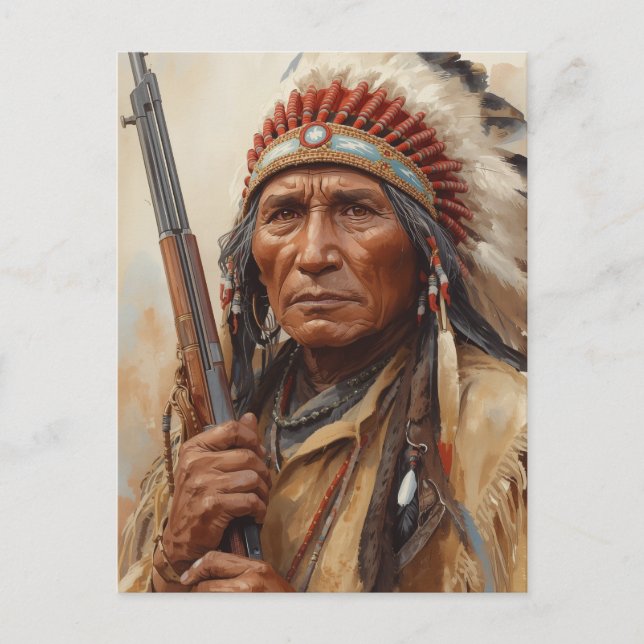 Carte Postale Portrait de Geronimo, chef de guerre indien (Devant)