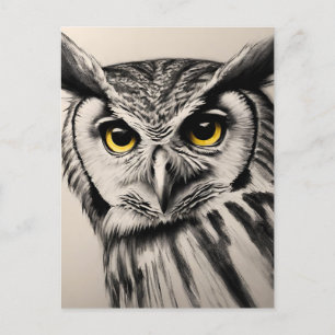 Carte Postale Portrait de hibou - croquis au charbon