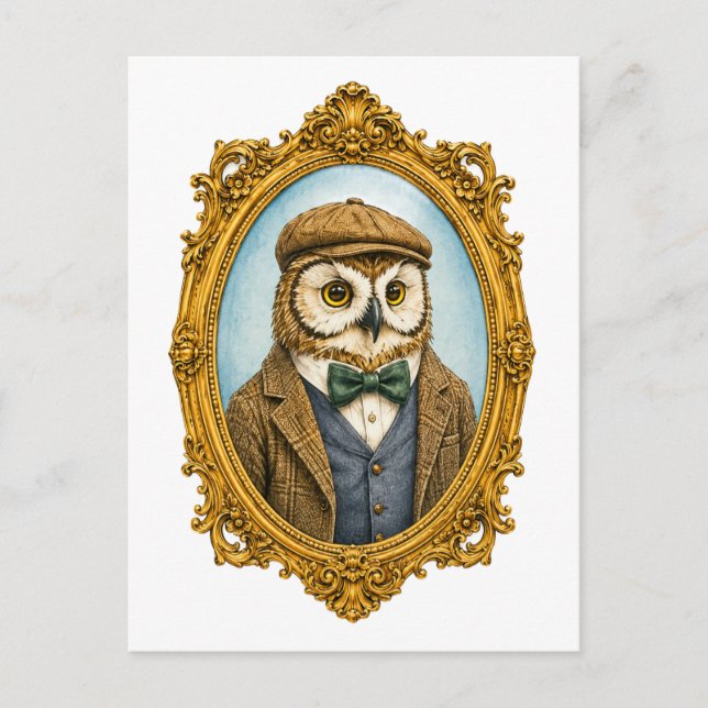 Carte Postale Portrait de hibou hipster (Devant)
