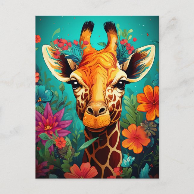 Carte Postale Portrait de la Giraffe florale-9319 (Devant)