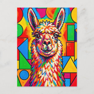 Carte Postale Portrait de lama vibrant dans le style Pop Art