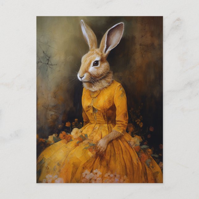 Carte Postale Portrait de lapin en robe jaune (Devant)