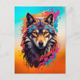 Carte Postale Portrait de loup coloré Art animalier abstrait-876